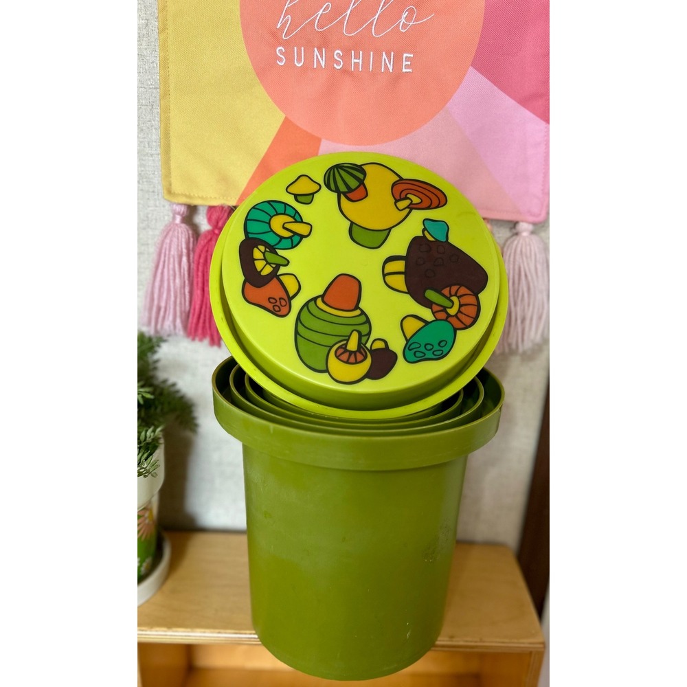 Vintage Rubbermaid Mushroom Canister Set 4pc Avocado Green Nesting 70s Retro